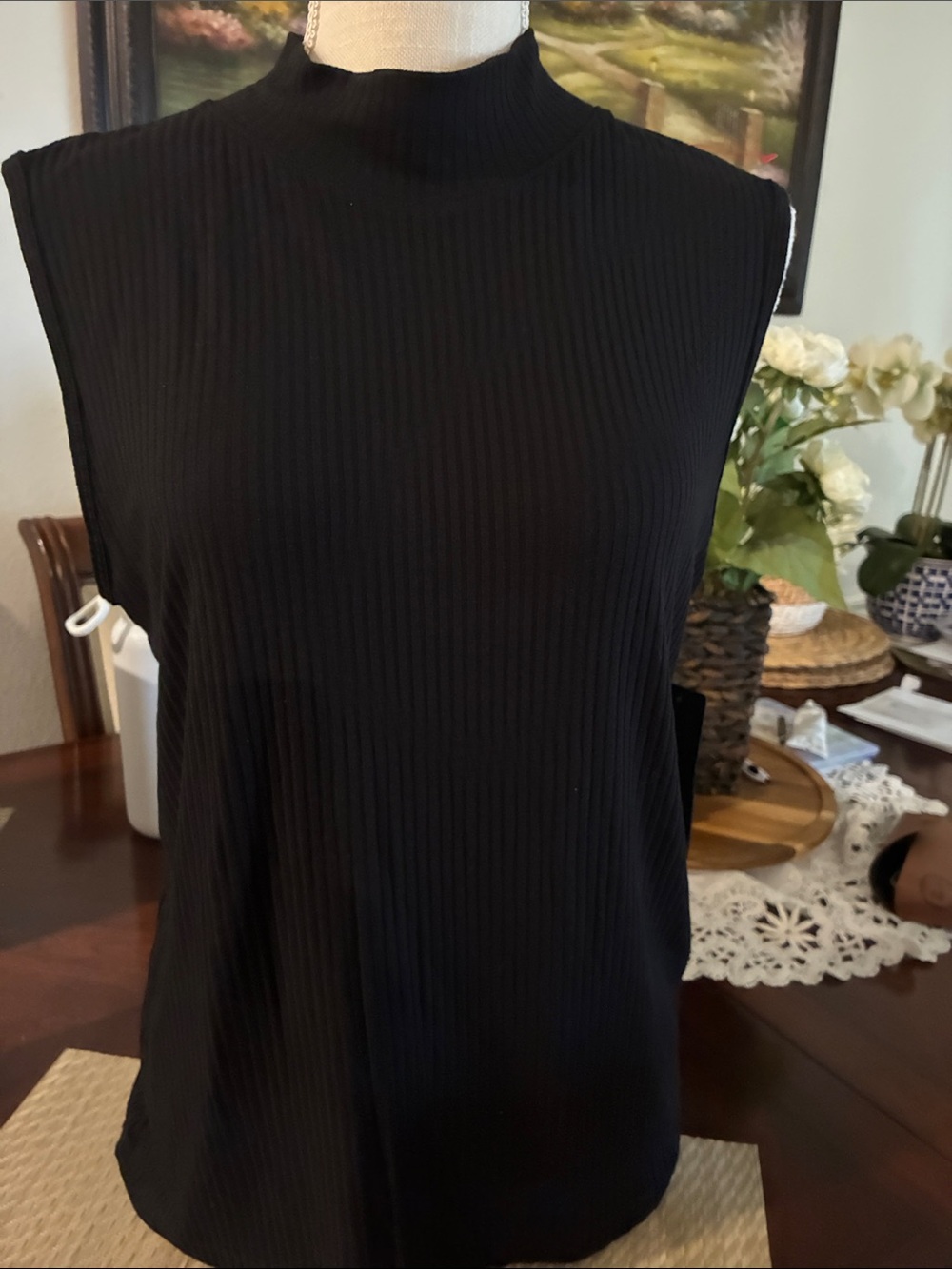 Rachel Zoe Black Ribbed Mock Neck Sleeveless Tank